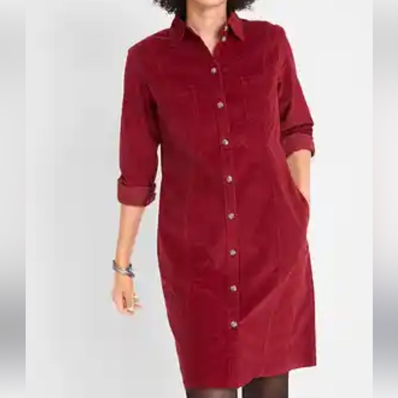 John Baner Jeanswear Dresses & Skirts - John Baner Jeanswear Burgundy Long Sleeved Corduroy Shirt Dress. Size 16W.